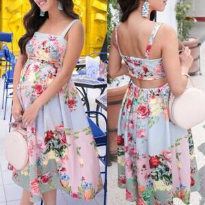 ASOS NWT 'READ" Sleeveless Floral Midi Maternity Fit Flare Dress Sz 4 Cutout